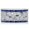 Round Cut White & Blue Sapphire Wedding Band in 925 Sterling Silver