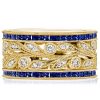 Round Cut White & Blue Sapphire Wedding Band in 925 Sterling Silver