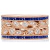 Round Cut White & Blue Sapphire Wedding Band in 925 Sterling Silver