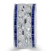 Round Cut White & Blue Sapphire Wedding Band in 925 Sterling Silver