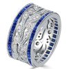 Round Cut White & Blue Sapphire Wedding Band in 925 Sterling Silver