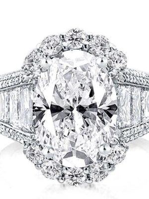 Oval Halo Created White Sapphire Engagement Ring in Rhodium Plated Sterling Silver