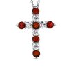 Garnet & White Sapphire Cross Pendant Necklace - Sterling Silver