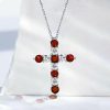 Garnet & White Sapphire Cross Pendant Necklace - Sterling Silver
