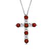 Garnet & White Sapphire Cross Pendant Necklace - Sterling Silver