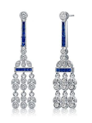 Blue & White Sapphire Chandelier Drop Earrings - Sterling Silver