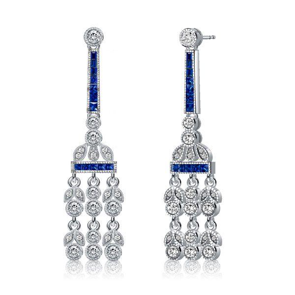 Blue & White Sapphire Chandelier Drop Earrings - Sterling Silver