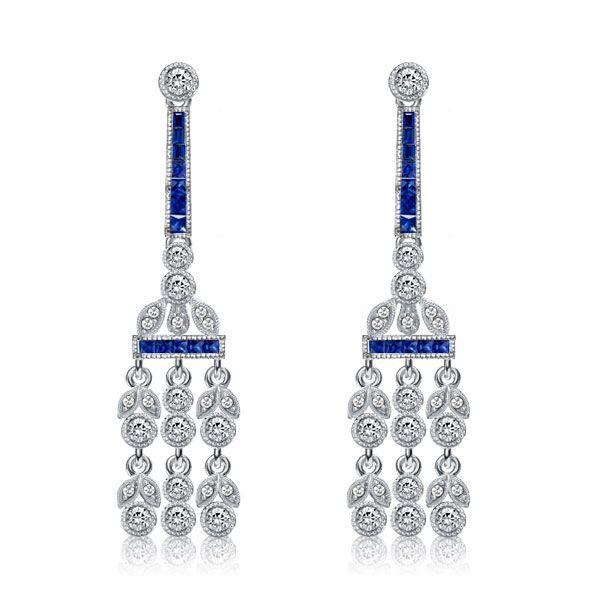 Blue & White Sapphire Chandelier Drop Earrings - Sterling Silver