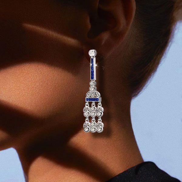 Blue & White Sapphire Chandelier Drop Earrings - Sterling Silver