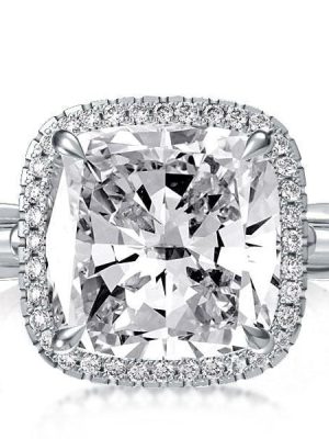 9.52 CT. Halo Cushion Created White Sapphire Engagement Ring in Rhodium-Plated Sterling Silver
