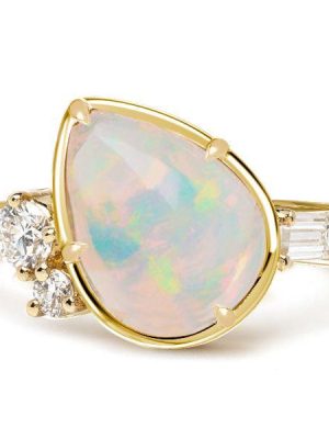 Pear Cut Opal Engagement Ring - 18K Gold Plated Sterling Silver Promise Ring