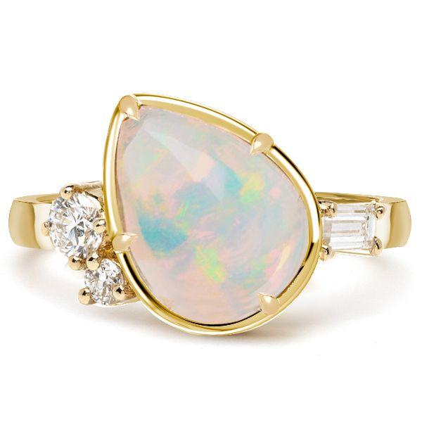 Pear Cut Opal Engagement Ring - 18K Gold Plated Sterling Silver Promise Ring