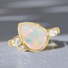 Pear Cut Opal Engagement Ring - 18K Gold Plated Sterling Silver Promise Ring