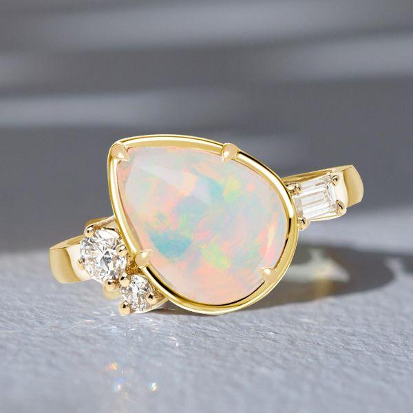 Pear Cut Opal Engagement Ring - 18K Gold Plated Sterling Silver Promise Ring