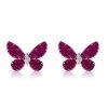 Dancing Butterfly Stud Earrings in 925 Sterling Silver with Ruby and Sapphire Accents for Women