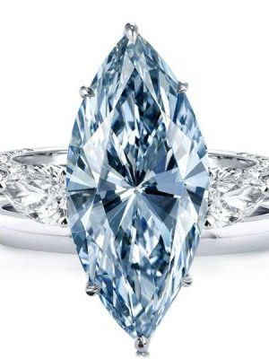 Marquise Cut Blue Sapphire Three Stone Bridal Set in Sterling Silver