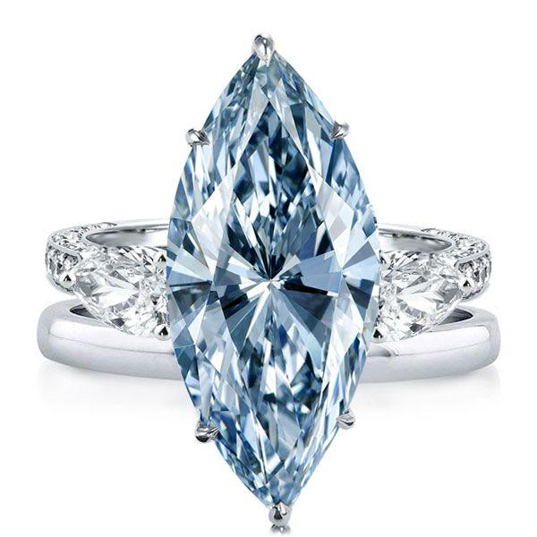 Marquise Cut Blue Sapphire Three Stone Bridal Set in Sterling Silver