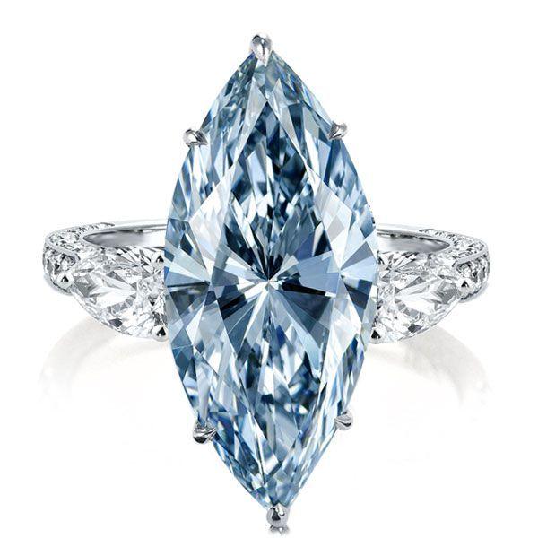 Marquise Cut Blue Sapphire Three Stone Bridal Set in Sterling Silver