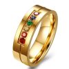 Rainbow Titanium Steel Gold Wedding Band - Durable & Stylish Comfort Fit
