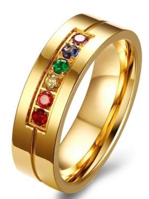 Rainbow Titanium Steel Gold Wedding Band - Durable & Stylish Comfort Fit