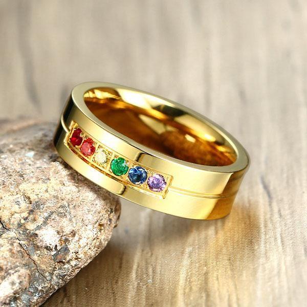 Rainbow Titanium Steel Gold Wedding Band - Durable & Stylish Comfort Fit
