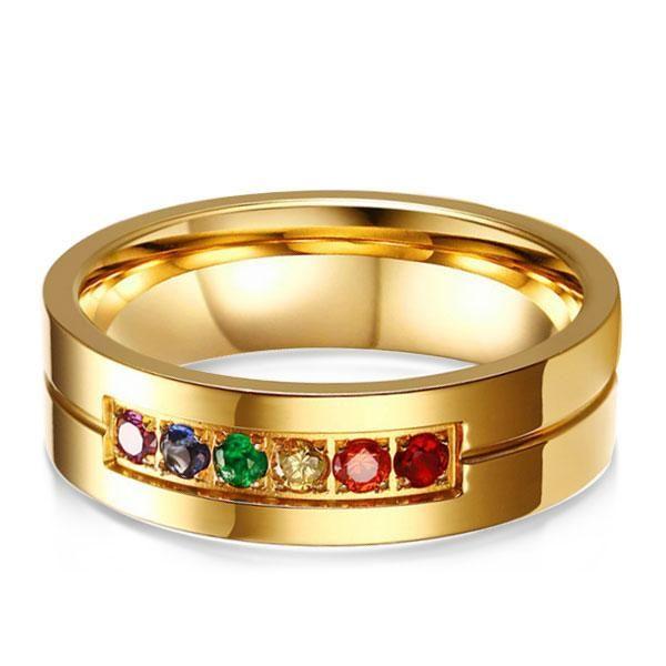 Rainbow Titanium Steel Gold Wedding Band - Durable & Stylish Comfort Fit