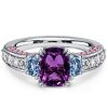 Cushion Cut Amethyst Engagement Ring in 925 Sterling Silver with Rhodium Plating