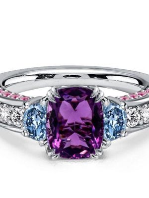 Cushion Cut Amethyst Engagement Ring in 925 Sterling Silver with Rhodium Plating