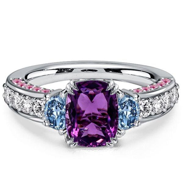 Cushion Cut Amethyst Engagement Ring in 925 Sterling Silver with Rhodium Plating