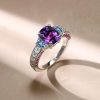 Cushion Cut Amethyst Engagement Ring in 925 Sterling Silver with Rhodium Plating