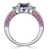 Cushion Cut Amethyst Engagement Ring in 925 Sterling Silver with Rhodium Plating