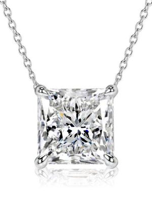 Princess Cut Solitaire Pendant Necklace - 925 Sterling Silver - 2.00 CT. TW