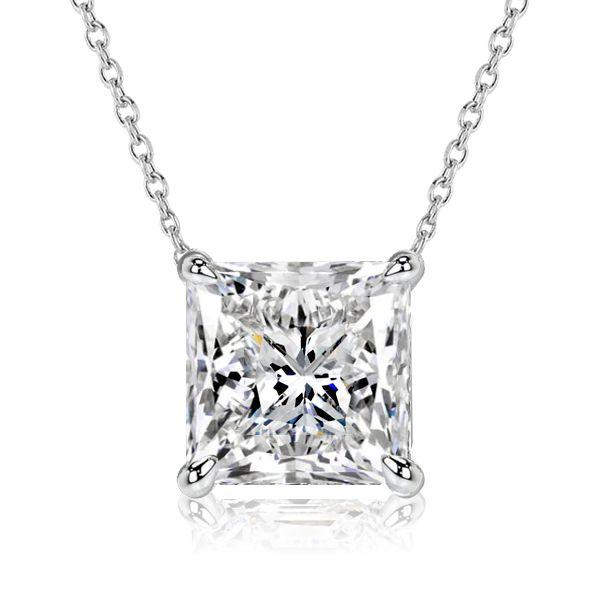 Princess Cut Solitaire Pendant Necklace - 925 Sterling Silver - 2.00 CT. TW