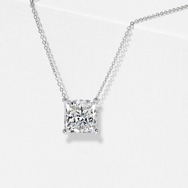 Princess Cut Solitaire Pendant Necklace - 925 Sterling Silver - 2.00 CT. TW