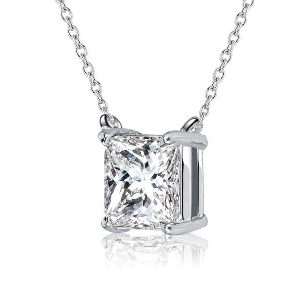 Princess Cut Solitaire Pendant Necklace - 925 Sterling Silver - 2.00 CT. TW