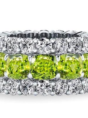 6.25 CTW Peridot Cushion Cut Eternity Wedding Band for Women in Sterling Silver