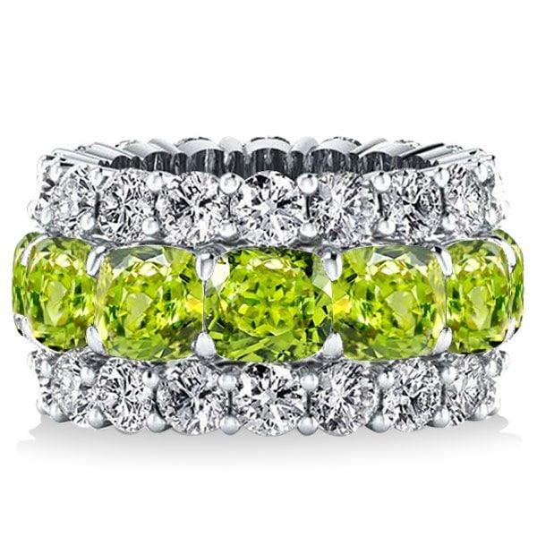 6.25 CTW Peridot Cushion Cut Eternity Wedding Band for Women in Sterling Silver
