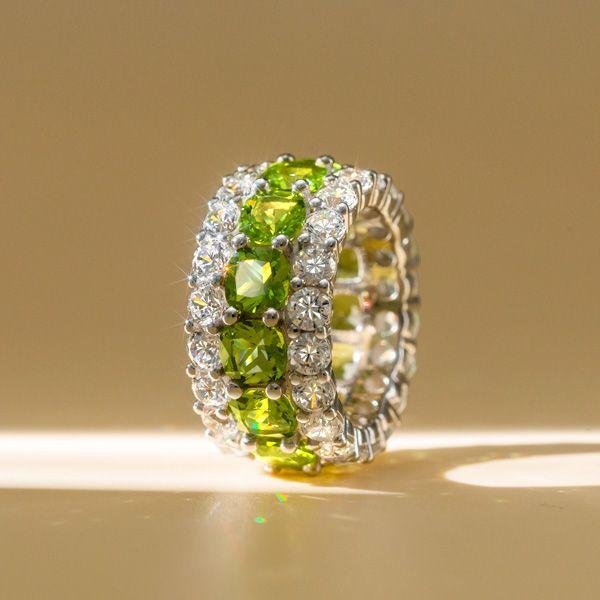 6.25 CTW Peridot Cushion Cut Eternity Wedding Band for Women in Sterling Silver