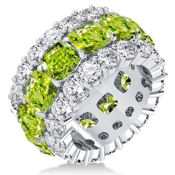 6.25 CTW Peridot Cushion Cut Eternity Wedding Band for Women in Sterling Silver