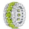 6.25 CTW Peridot Cushion Cut Eternity Wedding Band for Women in Sterling Silver
