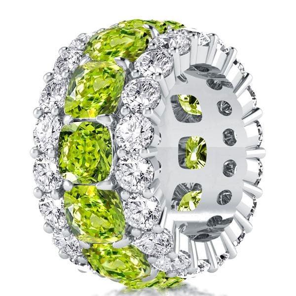 6.25 CTW Peridot Cushion Cut Eternity Wedding Band for Women in Sterling Silver