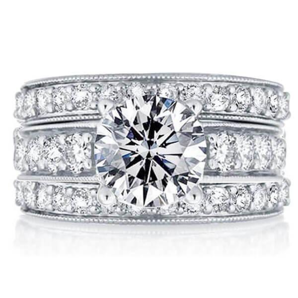 Classic Pave White Sapphire 3-Piece Sterling Silver Wedding Set