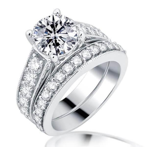 Classic Pave White Sapphire 3-Piece Sterling Silver Wedding Set