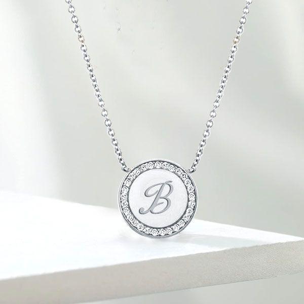 Personalized Sterling Silver Circle Initial Necklace - Engraved Pendant for Women