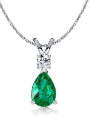 Emerald & Sapphire Teardrop Necklace - Sterling Silver Pendant on Adjustable Chain