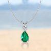 Emerald & Sapphire Teardrop Necklace - Sterling Silver Pendant on Adjustable Chain