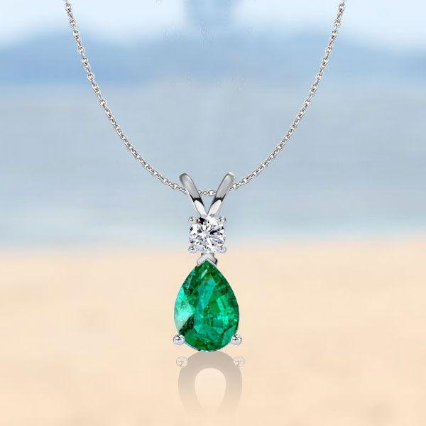 Emerald & Sapphire Teardrop Necklace - Sterling Silver Pendant on Adjustable Chain