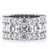 Triple Row White Sapphire Asscher Cut Wedding Band in Sterling Silver