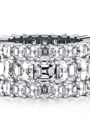 Triple Row White Sapphire Asscher Cut Wedding Band in Sterling Silver