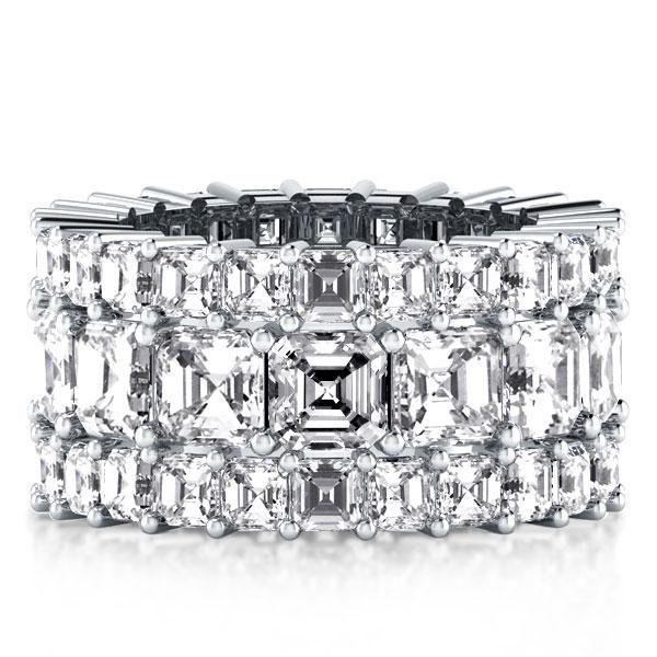 Triple Row White Sapphire Asscher Cut Wedding Band in Sterling Silver